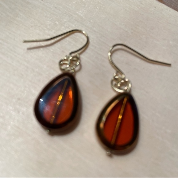 Shiny Brown Teardrop Dangle Earrings with Gold Wires - Picture 8 of 9